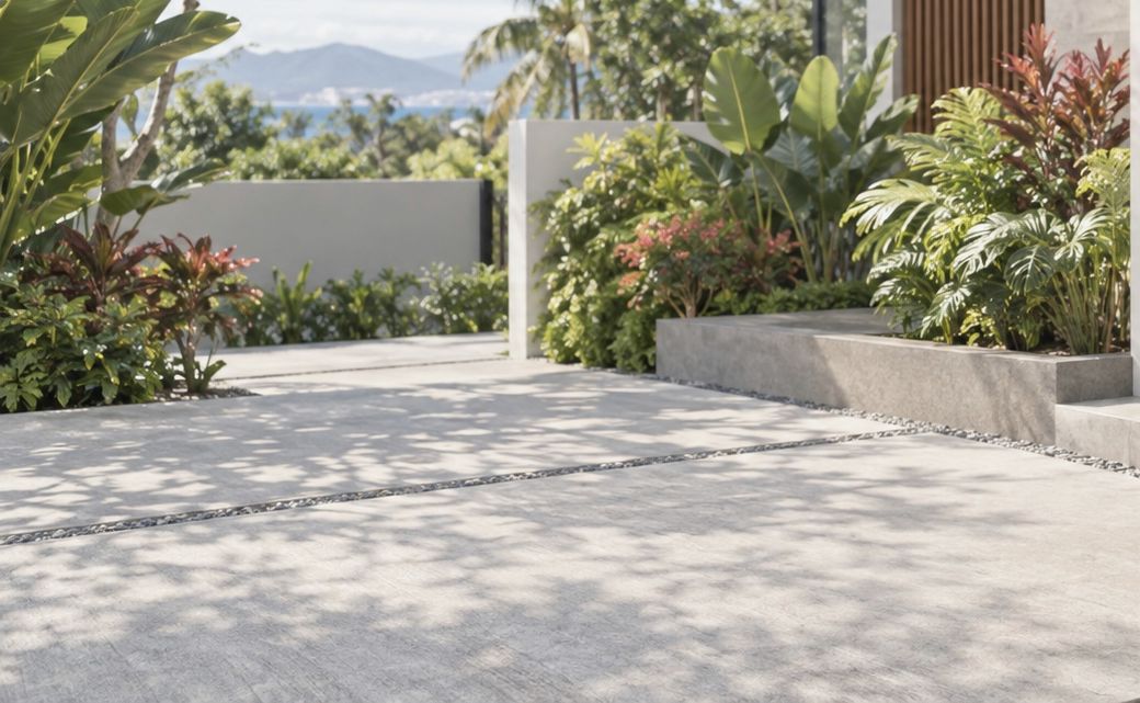 Sample report photo: front garden, driveway and perimeter wall